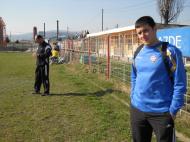 Lucian Balaci, antrenorul Vointei Odobesti si Marius Bodoc, jucatorul Nationalului, accidentat la aceasta partida...