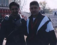 Viorel Paizan alaturi de antrenorul echipei nationale Razvan Lucescu, fosti colegi de echipa la Sportul Studentesc